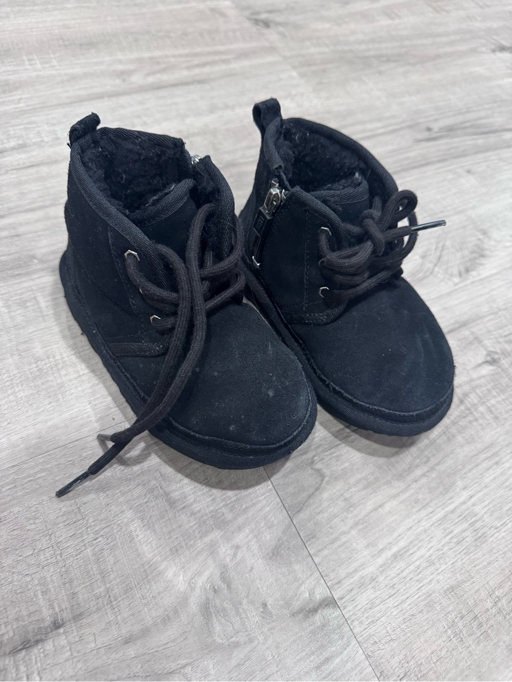 UGG Kids Black Suede Lace-Up Ankle Boots with Side Zip